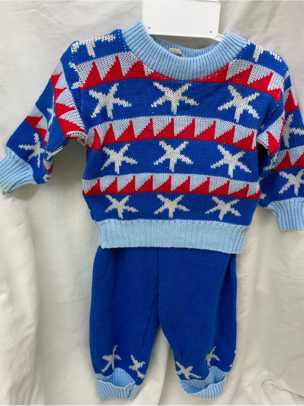 Vintage Judy Philippine Baby Sweater suit - Light Blue Accent Sz 12mos
